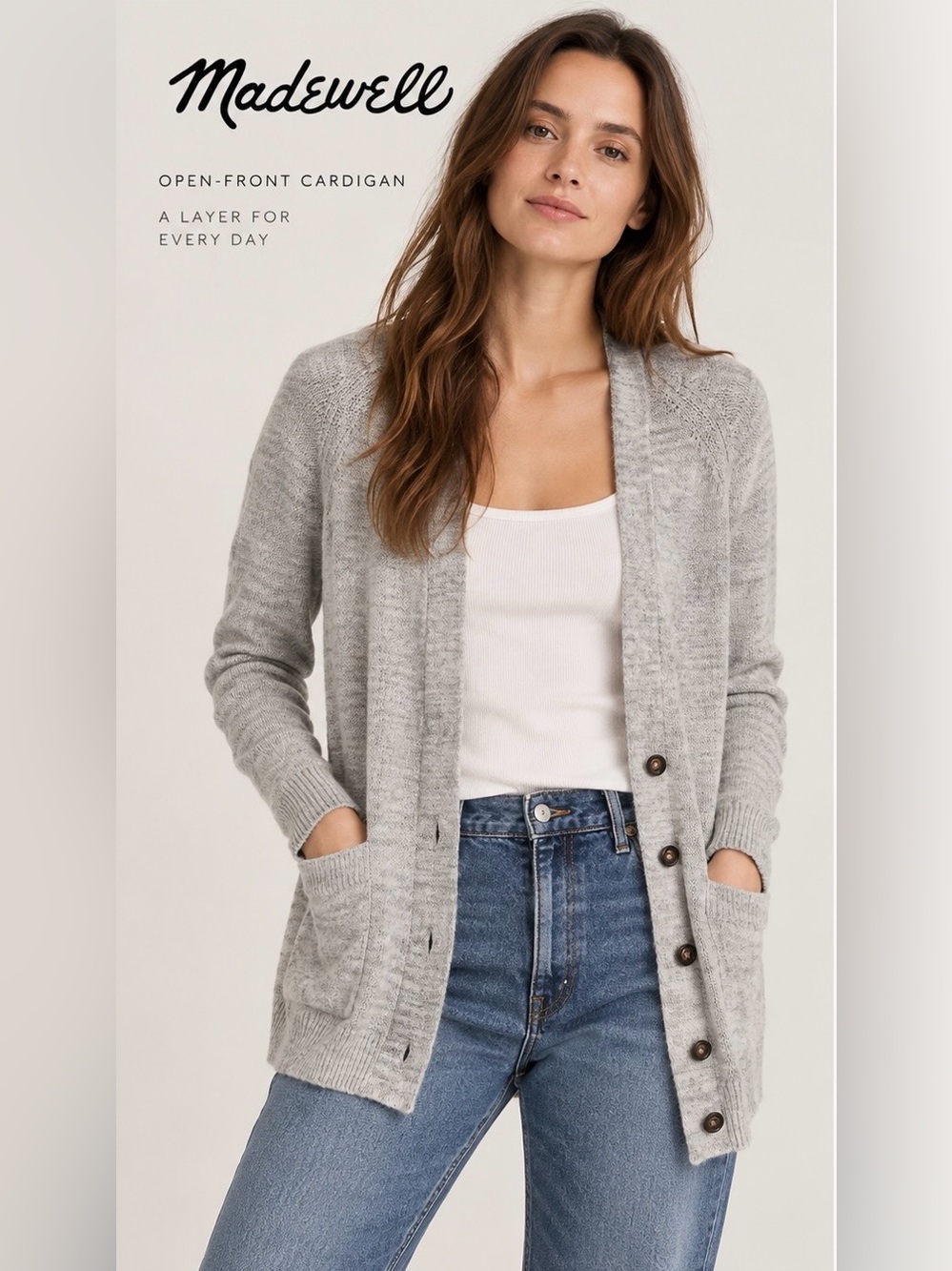 Madewell Light Gray Open-Front Cardigan Sweater